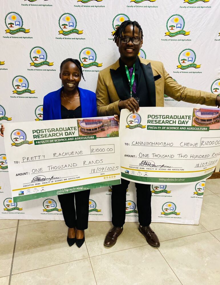 Ms. P. Rachuene received 3rd Best Oral Presenter (Masters Category) at the 15th Faculty of Science and Agriculture Research Day, University of Limpopo, 2025.