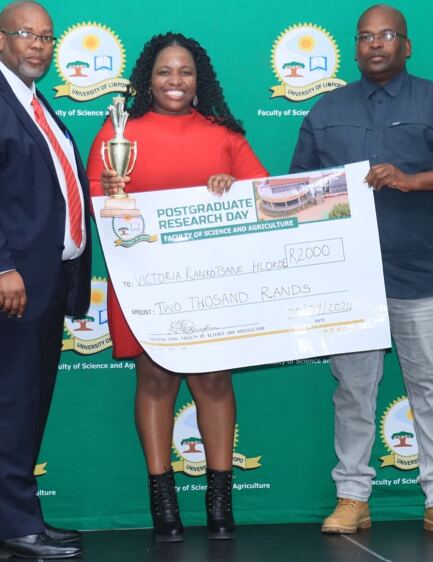 Ms. V.R. Hlokoe (Ph.D student) received 3rd Best Presenter (PhD Category) at the Faculty of Science and Agriculture Research Day, University of Limpopo, 2023.